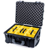 Pelican 1560 Case, Black with Silver Handles & Latches Yellow Padded Microfiber Dividers with Convolute Lid Foam ColorCase 015600-0010-110-180