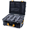 Pelican 1560 Case, Black with Yellow Handles & Latches Gray Padded Microfiber Dividers with Mesh Lid Organizer ColorCase 015600-0170-110-240