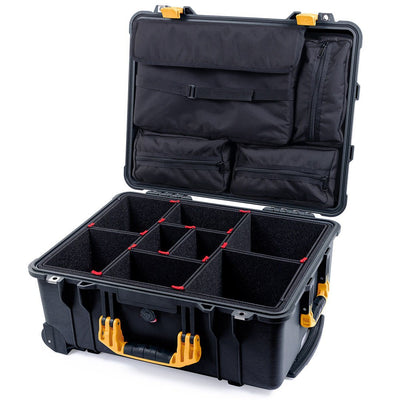 Pelican 1560 Case, Black with Yellow Handles & Latches TrekPak Divider System with Computer Pouch ColorCase 015600-0220-110-240