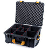 Pelican 1560 Case, Black with Yellow Handles & Latches TrekPak Divider System with Convolute Lid Foam ColorCase 015600-0020-110-240