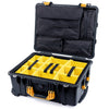 Pelican 1560 Case, Black with Yellow Handles & Latches Yellow Padded Microfiber Dividers with Computer Pouch ColorCase 015600-0210-110-240
