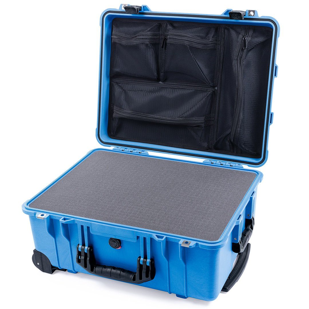 Pelican 1560 Case, Blue with Black Handles &amp; Latches Pick &amp; Pluck Foam with Mesh Lid Organizer ColorCase 015600-0101-120-110