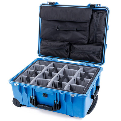 Pelican 1560 Case, Blue with Black Handles & Latches Gray Padded Microfiber Dividers with Computer Pouch ColorCase 015600-0270-120-110