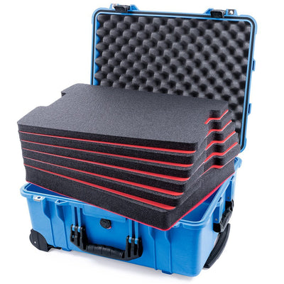 Pelican 1560 Case, Blue with Black Handles & Latches Custom Tool Kit (6 Foam Inserts with Convolute Lid Foam) ColorCase 015600-0060-120-110