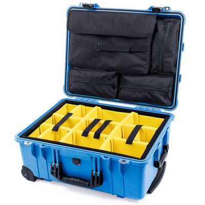 Pelican 1560 Case, Blue with Black Handles & Latches Yellow Padded Microfiber Dividers with Computer Pouch ColorCase 015600-0210-120-110