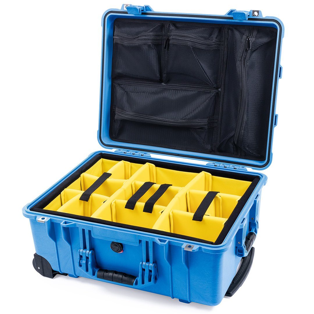 Pelican 1560 Case, Blue Yellow Padded Microfiber Dividers with Mesh Lid Organizer ColorCase 015600-0110-120-120