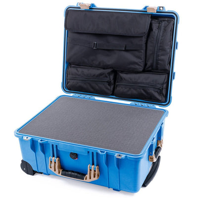 Pelican 1560 Case, Blue with Desert Tan Handles & Latches Pick & Pluck Foam with Computer Pouch ColorCase 015600-0201-120-310