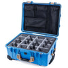 Pelican 1560 Case, Blue with Desert Tan Handles & Latches Gray Padded Microfiber Dividers with Mesh Lid Organizer ColorCase 015600-0170-120-310