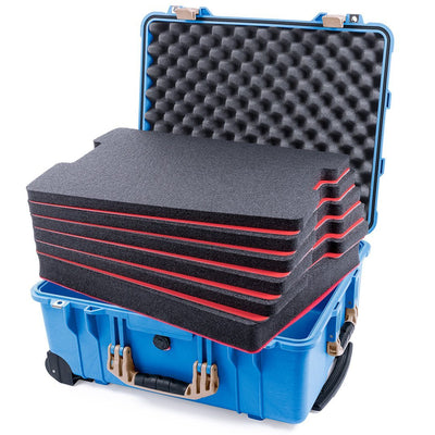 Pelican 1560 Case, Blue with Desert Tan Handles & Latches Custom Tool Kit (6 Foam Inserts with Convolute Lid Foam) ColorCase 015600-0060-120-310