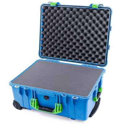 Pelican 1560 Case, Blue with Lime Green Handles & Latches Pick & Pluck Foam with Convolute Lid Foam ColorCase 015600-0001-120-300