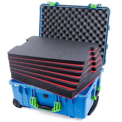 Pelican 1560 Case, Blue with Lime Green Handles & Latches Custom Tool Kit (6 Foam Inserts with Convolute Lid Foam) ColorCase 015600-0060-120-300