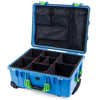 Pelican 1560 Case, Blue with Lime Green Handles & Latches TrekPak Divider System with Mesh Lid Organizer ColorCase 015600-0120-120-300