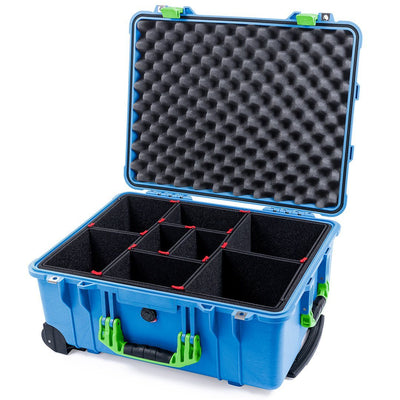 Pelican 1560 Case, Blue with Lime Green Handles & Latches TrekPak Divider System with Convolute Lid Foam ColorCase 015600-0020-120-300