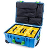 Pelican 1560 Case, Blue with Lime Green Handles & Latches Yellow Padded Microfiber Dividers with Computer Pouch ColorCase 015600-0210-120-300