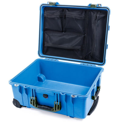 Pelican 1560 Case, Blue with OD Green Handles & Latches Mesh Lid Organizer Only ColorCase 015600-0100-120-130
