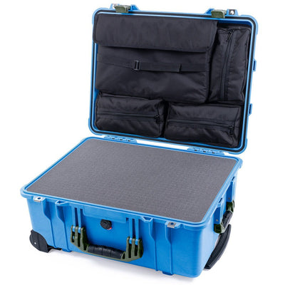 Pelican 1560 Case, Blue with OD Green Handles & Latches Pick & Pluck Foam with Computer Pouch ColorCase 015600-0201-120-130