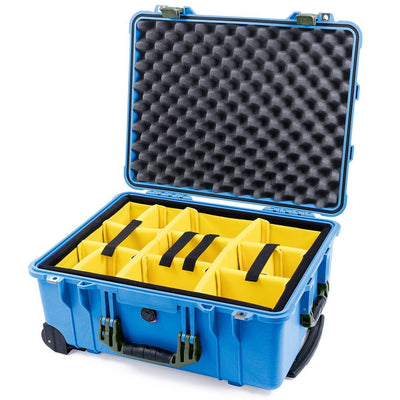 Pelican 1560 Case, Blue with OD Green Handles & Latches Yellow Padded Microfiber Dividers with Convolute Lid Foam ColorCase 015600-0010-120-130