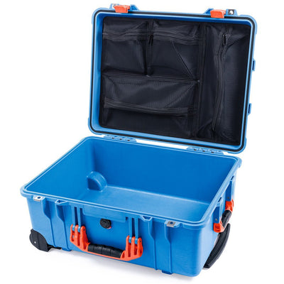 Pelican 1560 Case, Blue with Orange Handles & Latches Mesh Lid Organizer Only ColorCase 015600-0100-120-150