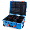 Pelican 1560 Case, Blue with Orange Handles & Latches TrekPak Divider System with Mesh Lid Organizer ColorCase 015600-0120-120-150