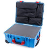 Pelican 1560 Case, Blue with Red Handles & Latches Pick & Pluck Foam with Computer Pouch ColorCase 015600-0201-120-320