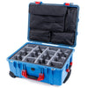 Pelican 1560 Case, Blue with Red Handles & Latches Gray Padded Microfiber Dividers with Computer Pouch ColorCase 015600-0270-120-320