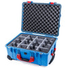 Pelican 1560 Case, Blue with Red Handles & Latches Gray Padded Microfiber Dividers with Convolute Lid Foam ColorCase 015600-0070-120-320