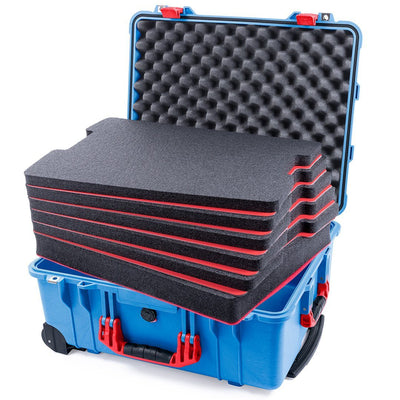 Pelican 1560 Case, Blue with Red Handles & Latches Custom Tool Kit (6 Foam Inserts with Convolute Lid Foam) ColorCase 015600-0060-120-320