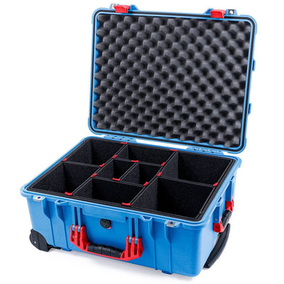 Pelican 1560 Case, Blue with Red Handles & Latches TrekPak Divider System with Convolute Lid Foam ColorCase 015600-0020-120-320