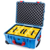 Pelican 1560 Case, Blue with Red Handles & Latches Yellow Padded Microfiber Dividers with Convolute Lid Foam ColorCase 015600-0010-120-320