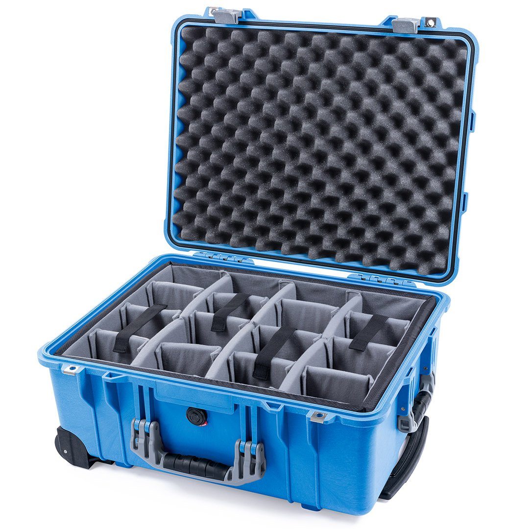 Pelican 1560 Case, Blue with Silver Handles &amp; Latches Gray Padded Microfiber Dividers with Convolute Lid Foam ColorCase 015600-0070-120-180