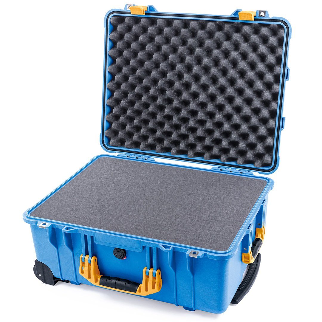 Pelican 1560 Case, Blue with Yellow Handles &amp; Latches Pick &amp; Pluck Foam with Convolute Lid Foam ColorCase 015600-0001-120-240