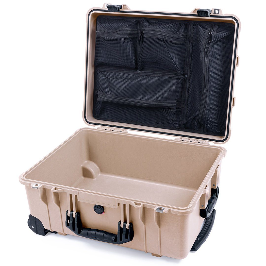 Pelican 1560 Case, Desert Tan with Black Handles &amp; Latches Mesh Lid Organizer Only ColorCase 015600-0100-310-110