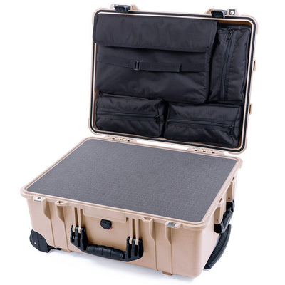 Pelican 1560 Case, Desert Tan with Black Handles & Latches Pick & Pluck Foam with Computer Pouch ColorCase 015600-0201-310-110
