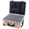 Pelican 1560 Case, Desert Tan with Black Handles & Latches Pick & Pluck Foam with Mesh Lid Organizer ColorCase 015600-0101-310-110
