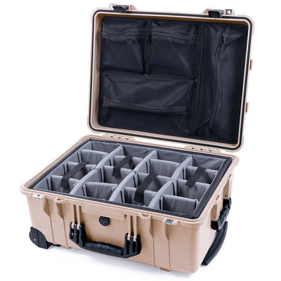 Pelican 1560 Case, Desert Tan with Black Handles & Latches Gray Padded Microfiber Dividers with Mesh Lid Organizer ColorCase 015600-0170-310-110