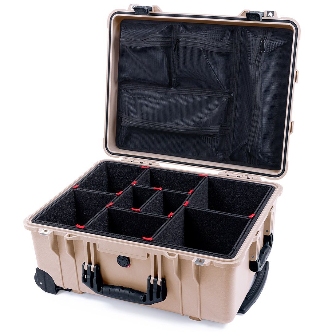 Pelican 1560 Case, Desert Tan with Black Handles &amp; Latches TrekPak Divider System with Mesh Lid Organizer ColorCase 015600-0120-310-110