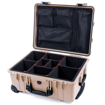 Pelican 1560 Case, Desert Tan with Black Handles & Latches TrekPak Divider System with Mesh Lid Organizer ColorCase 015600-0120-310-110
