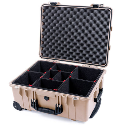 Pelican 1560 Case, Desert Tan with Black Handles & Latches TrekPak Divider System with Convolute Lid Foam ColorCase 015600-0020-310-110