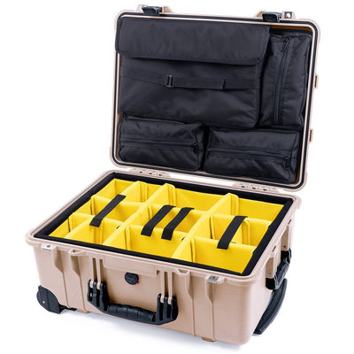 Pelican 1560 Case, Desert Tan with Black Handles & Latches Yellow Padded Microfiber Dividers with Computer Pouch ColorCase 015600-0210-310-110