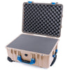 Pelican 1560 Case, Desert Tan with Blue Handles & Latches Pick & Pluck Foam with Convolute Lid Foam ColorCase 015600-0001-310-120