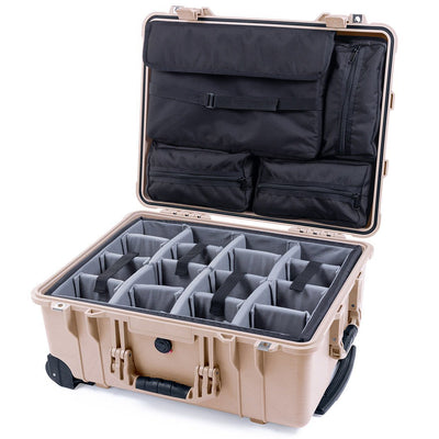 Pelican 1560 Case, Desert Tan Gray Padded Microfiber Dividers with Computer Pouch ColorCase 015600-0270-310-310