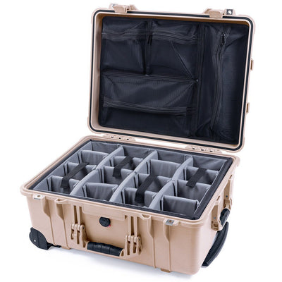 Pelican 1560 Case, Desert Tan Gray Padded Microfiber Dividers with Mesh Lid Organizer ColorCase 015600-0170-310-310