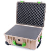 Pelican 1560 Case, Desert Tan with Lime Green Handles & Latches Pick & Pluck Foam with Convolute Lid Foam ColorCase 015600-0001-310-300310-300