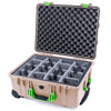 Pelican 1560 Case, Desert Tan with Lime Green Handles & Latches Gray Padded Microfiber Dividers with Convolute Lid Foam ColorCase 015600-0070-310-300