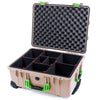 Pelican 1560 Case, Desert Tan with Lime Green Handles & Latches TrekPak Divider System with Convolute Lid Foam ColorCase 015600-0020-310-300