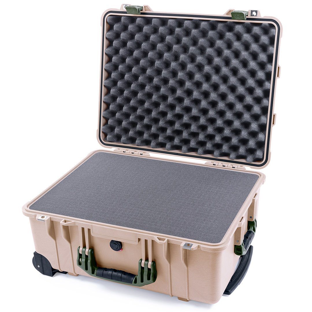 Pelican 1560 Case, Desert Tan with OD Green Handles &amp; Latches Pick &amp; Pluck Foam with Convolute Lid Foam ColorCase 015600-0001-310-130