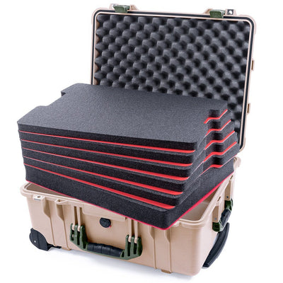 Pelican 1560 Case, Desert Tan with OD Green Handles & Latches Custom Tool Kit (6 Foam Inserts with Convolute Lid Foam) ColorCase 015600-0060-310-130