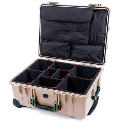 Pelican 1560 Case, Desert Tan with OD Green Handles & Latches TrekPak Divider System with Computer Pouch ColorCase 015600-0220-310-130