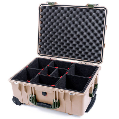 Pelican 1560 Case, Desert Tan with OD Green Handles & Latches TrekPak Divider System with Convolute Lid Foam ColorCase 015600-0020-310-130