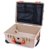 Pelican 1560 Case, Desert Tan with Orange Handles & Latches Mesh Lid Organizer Only ColorCase 015600-0100-310-150